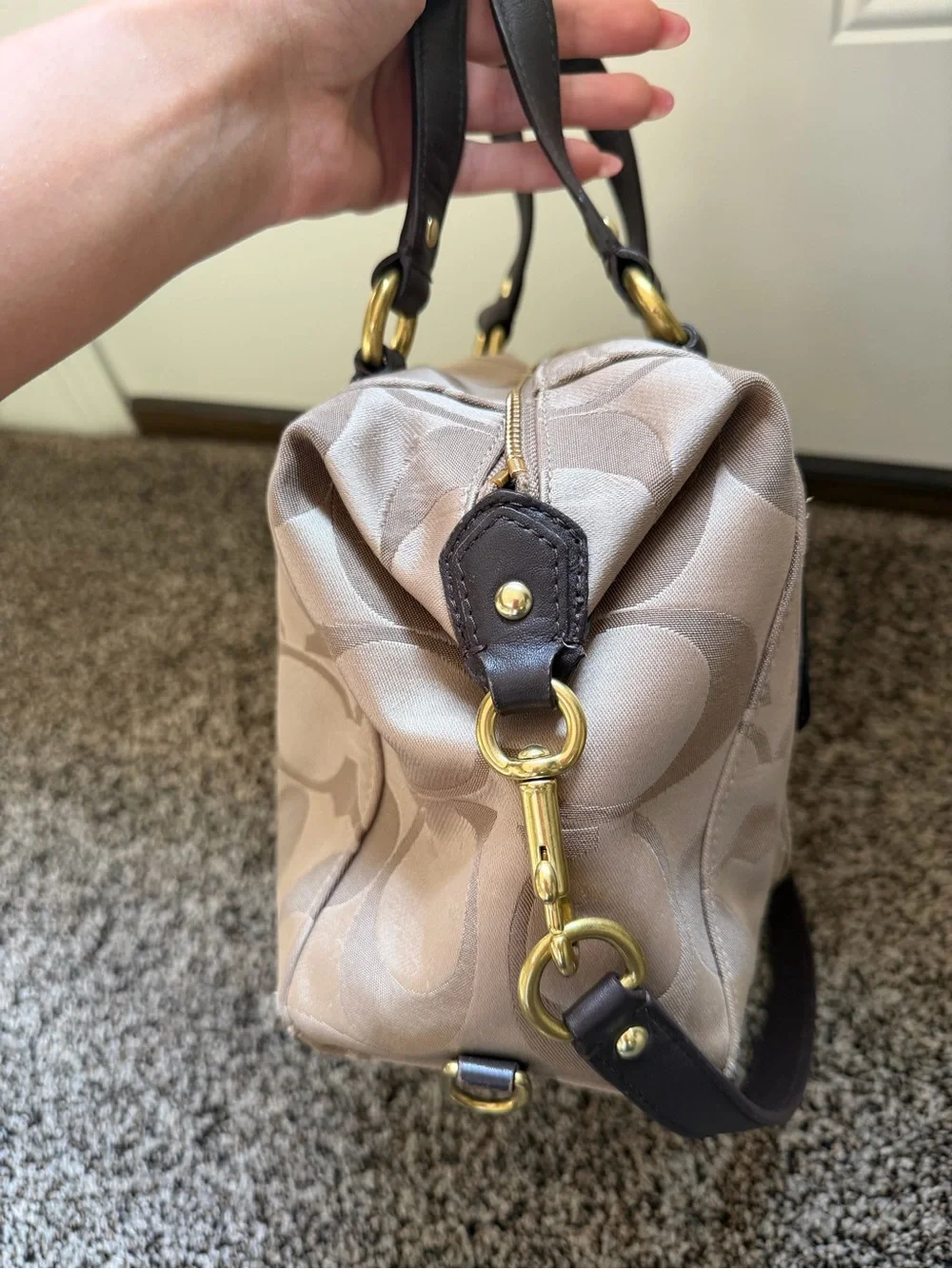 Coach Signature Buckle Satchel Bag Tan Brown Convertible Shoulder Bag